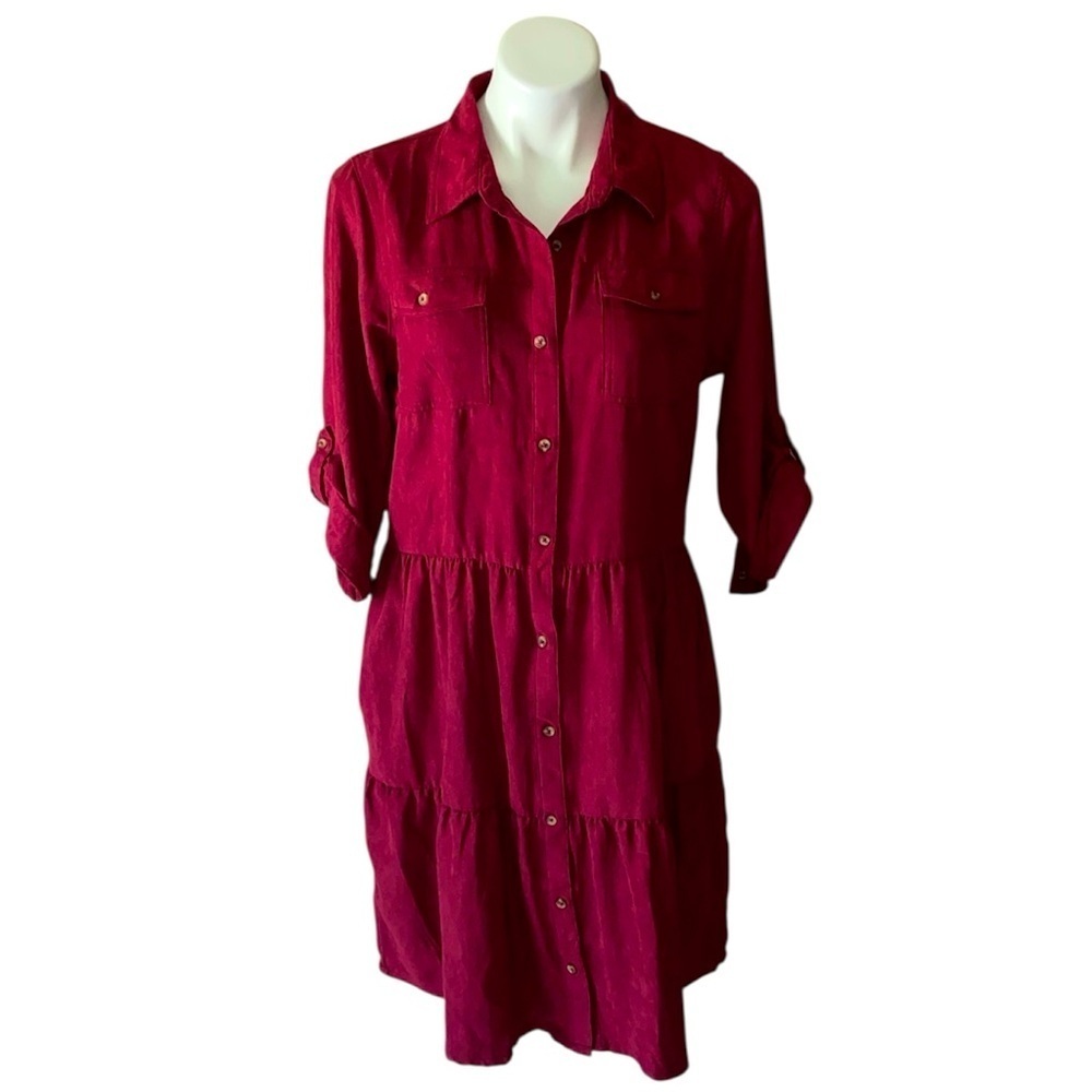 Millenium Women’s Burgundy Faux Suede Button Down Fit And Flare Dress Size Large